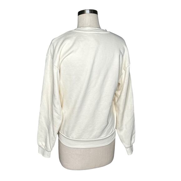 DISNEY Cream White Fuzzy Retro Mickey Mouse Santa Fleece Pullover Sweatshirt XS - Picture 4 of 7